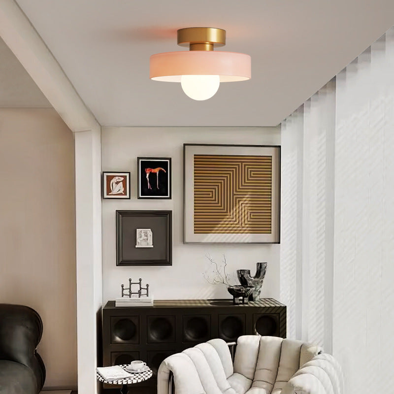 Contemporary Nordic Round Ball Copper Glass 1-light Semi-flush Mount Ceiling Light for Hallway
