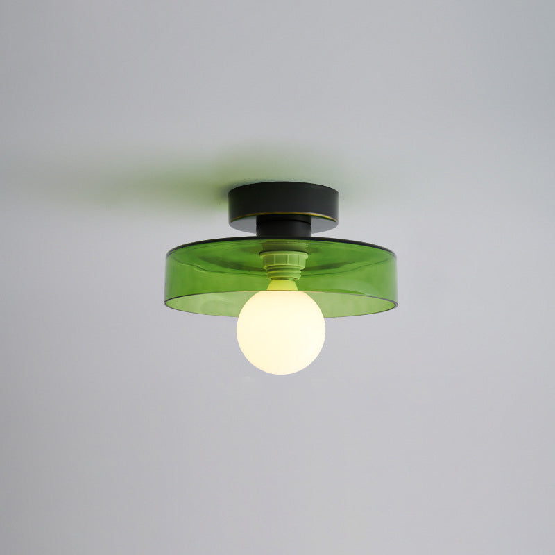 Contemporary Nordic Round Ball Copper Glass 1-light Semi-flush Mount Ceiling Light for Hallway