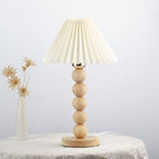 Traditional Vintage Pleated Gourd Shaped Oak Fabric 1-Light Table Lamp For Bedroom Lumendat