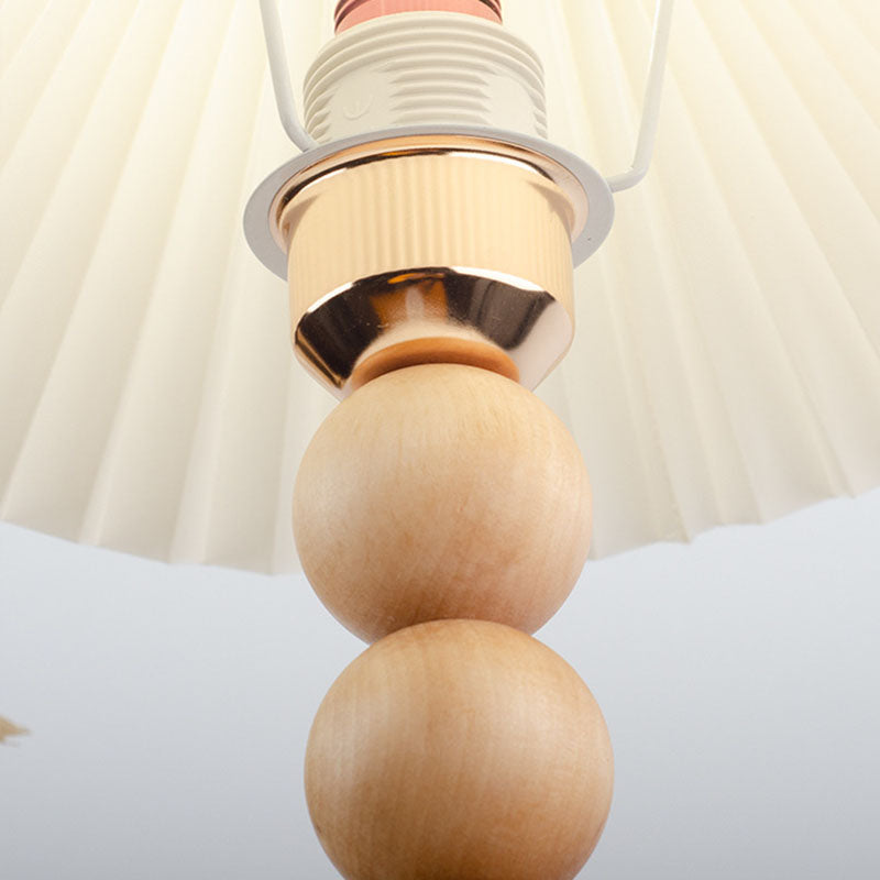 Traditional Vintage Pleated Gourd Shaped Oak Fabric 1-Light Table Lamp For Bedroom Lumendat