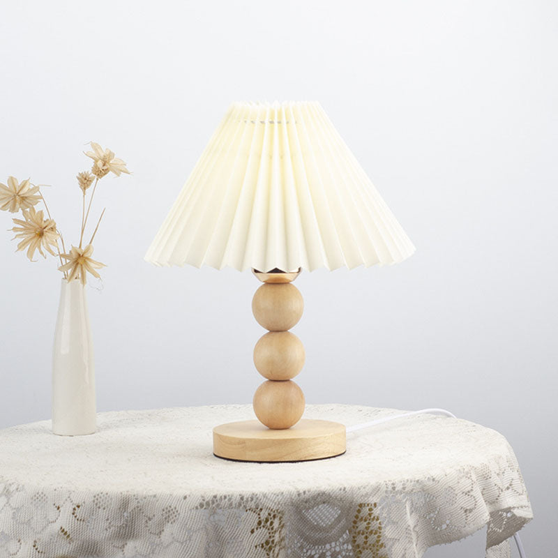 Traditional Vintage Pleated Gourd Shaped Oak Fabric 1-Light Table Lamp For Bedroom Lumendat