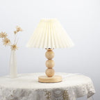 Traditional Vintage Pleated Gourd Shaped Oak Fabric 1-Light Table Lamp For Bedroom Lumendat