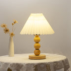 Traditional Vintage Pleated Gourd Shaped Oak Fabric 1-Light Table Lamp For Bedroom Lumendat