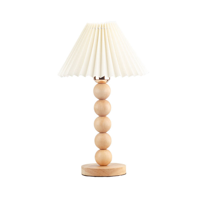 Traditional Vintage Pleated Gourd Shaped Oak Fabric 1-Light Table Lamp For Bedroom Lumendat