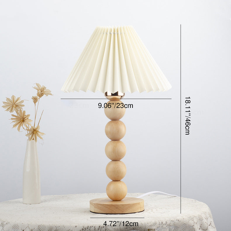 Traditional Vintage Pleated Gourd Shaped Oak Fabric 1-Light Table Lamp For Bedroom Lumendat