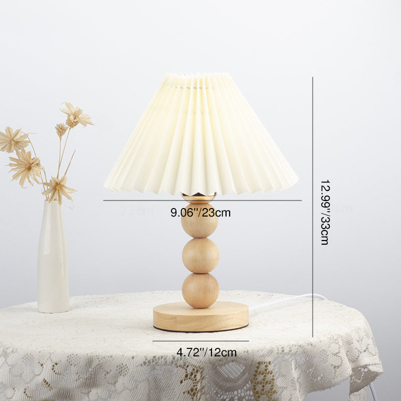 Traditional Vintage Pleated Gourd Shaped Oak Fabric 1-Light Table Lamp For Bedroom Lumendat
