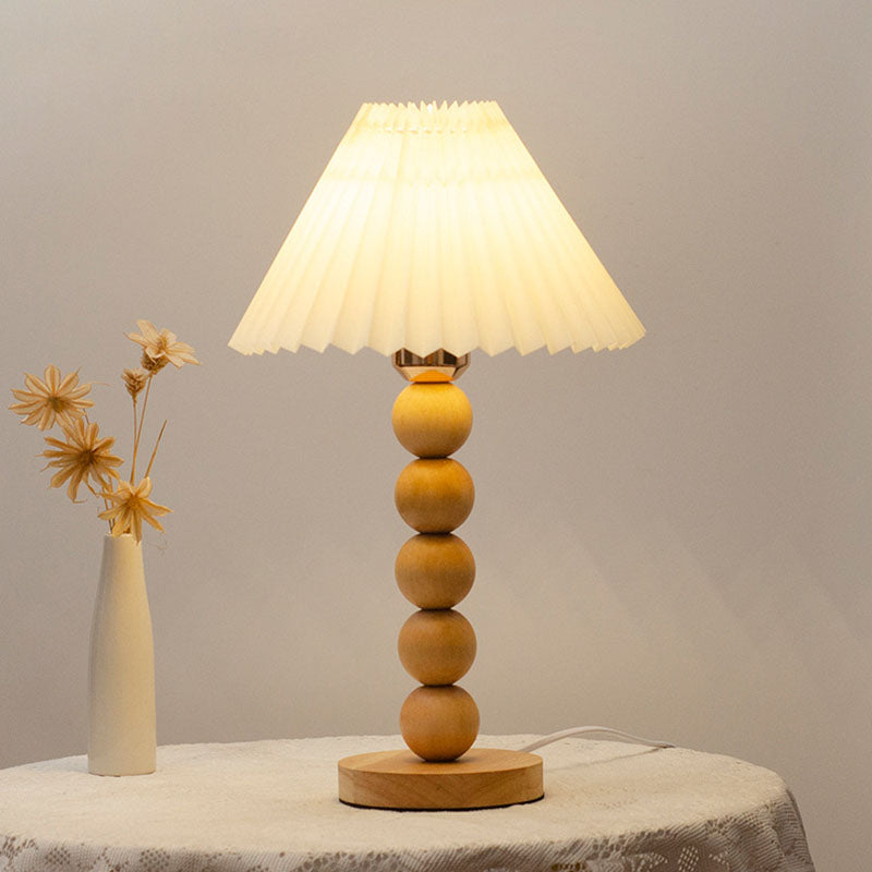 Traditional Vintage Pleated Gourd Shaped Oak Fabric 1-Light Table Lamp For Bedroom Lumendat
