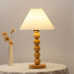 Traditional Vintage Pleated Gourd Shaped Oak Fabric 1-Light Table Lamp For Bedroom Lumendat
