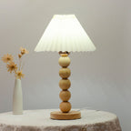 Traditional Vintage Pleated Gourd Shaped Oak Fabric 1-Light Table Lamp For Bedroom Lumendat