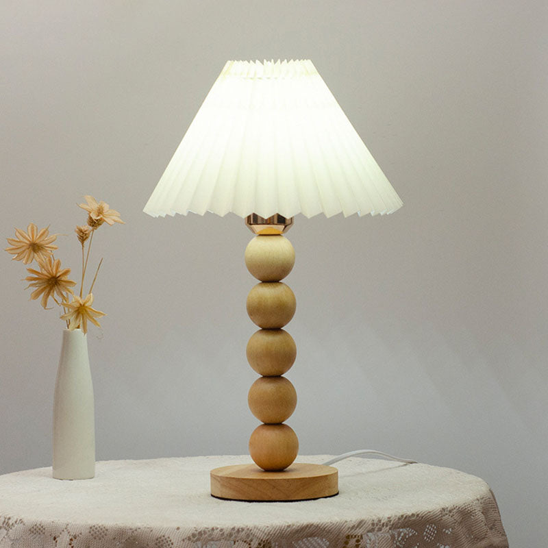 Traditional Vintage Pleated Gourd Shaped Oak Fabric 1-Light Table Lamp For Bedroom Lumendat