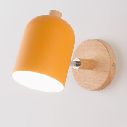 Contemporary Nordic Rotatable Cylinder Iron Solid Wood Aluminum 1-Light Wall Sconce Lamp For Bedroom