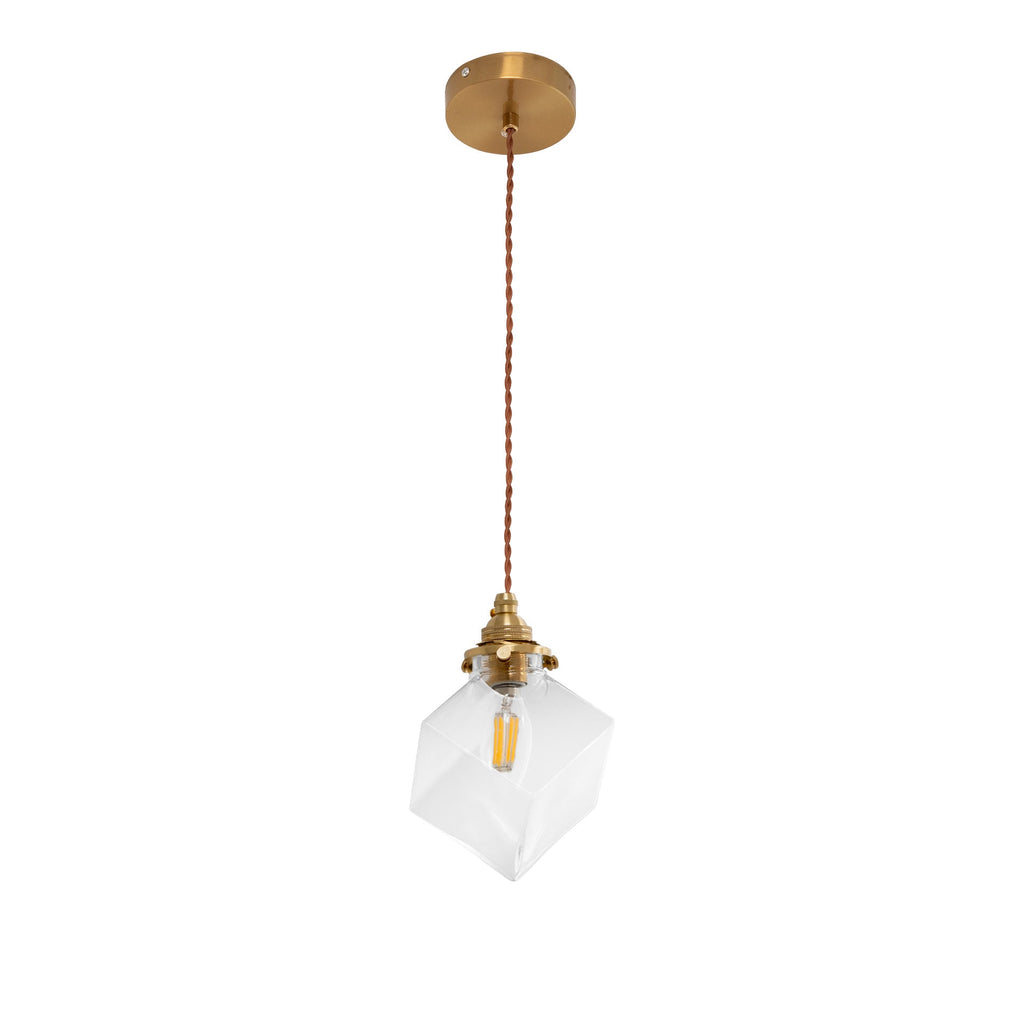 Modern Minimalist Square Metal Glass Copper 1-Light Pendant Light For Living Room