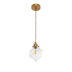 Modern Minimalist Square Metal Glass Copper 1-Light Pendant Light For Living Room