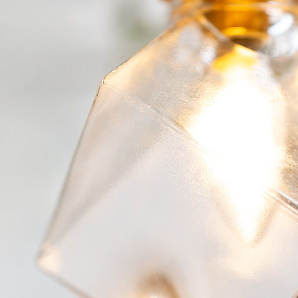 Modern Minimalist Square Metal Glass Copper 1-Light Pendant Light For Living Room