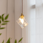 Modern Minimalist Square Metal Glass Copper 1-Light Pendant Light For Living Room