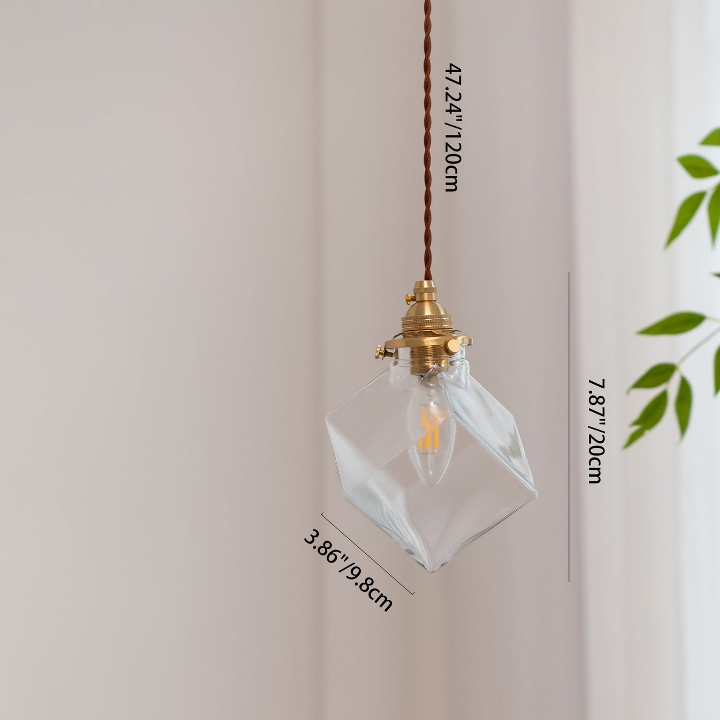 Modern Minimalist Square Metal Glass Copper 1-Light Pendant Light For Living Room