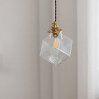 Modern Minimalist Square Metal Glass Copper 1-Light Pendant Light For Living Room
