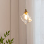 Modern Minimalist Square Metal Glass Copper 1-Light Pendant Light For Living Room