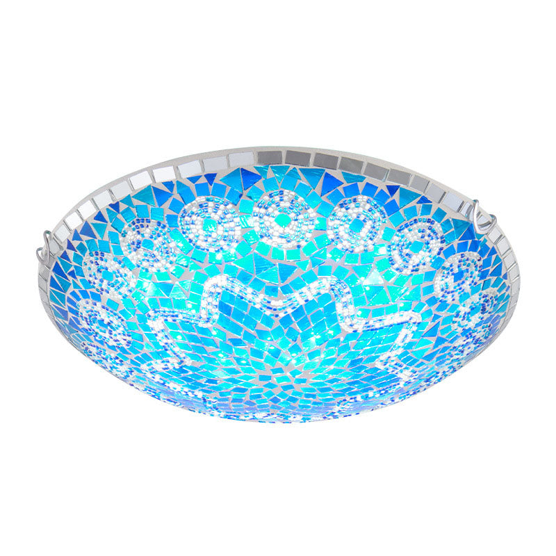 Traditional Tiffany Round Arched Metal Glass 2/3/4-light Flush Mount Ceiling Light for Bedroom