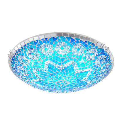 Traditional Tiffany Round Arched Metal Glass 2/3/4-light Flush Mount Ceiling Light for Bedroom