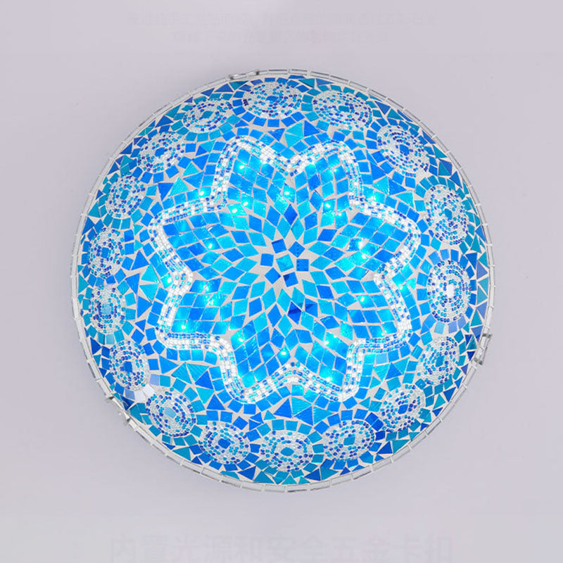 Traditional Tiffany Round Arched Metal Glass 2/3/4-light Flush Mount Ceiling Light for Bedroom