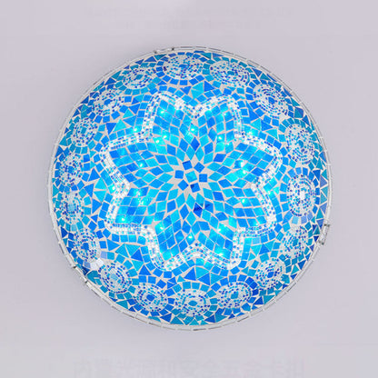 Traditional Tiffany Round Arched Metal Glass 2/3/4-light Flush Mount Ceiling Light for Bedroom