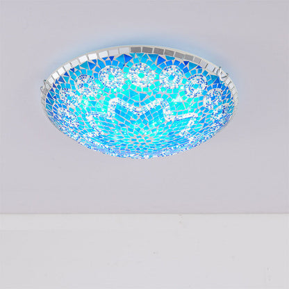 Traditional Tiffany Round Arched Metal Glass 2/3/4-light Flush Mount Ceiling Light for Bedroom