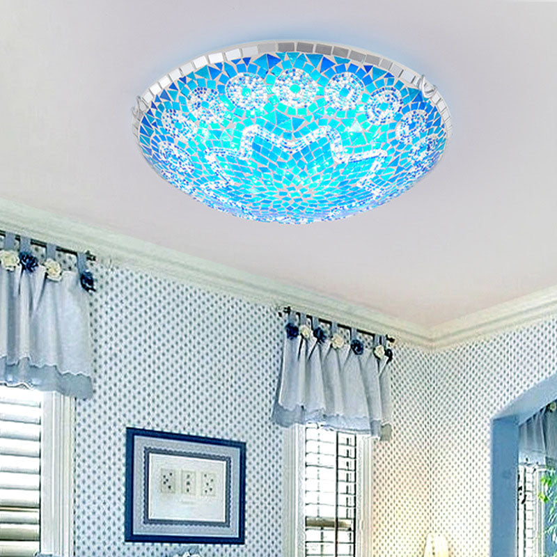 Traditional Tiffany Round Arched Metal Glass 2/3/4-light Flush Mount Ceiling Light for Bedroom
