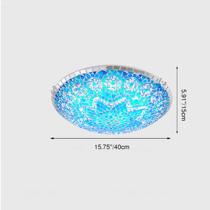 Traditional Tiffany Round Arched Metal Glass 2/3/4-light Flush Mount Ceiling Light for Bedroom