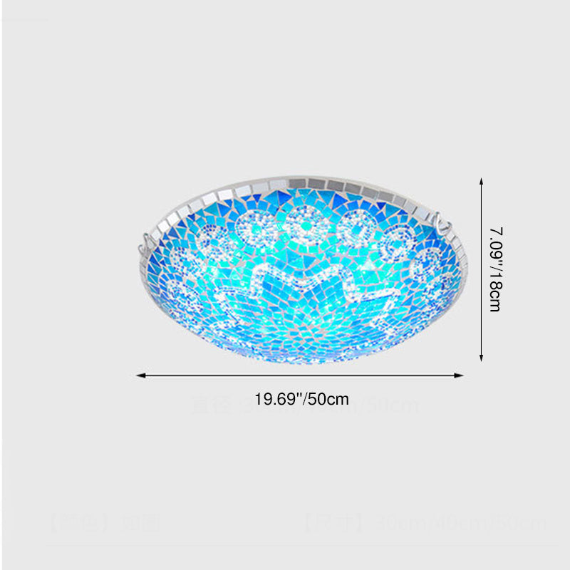 Traditional Tiffany Round Arched Metal Glass 2/3/4-light Flush Mount Ceiling Light for Bedroom