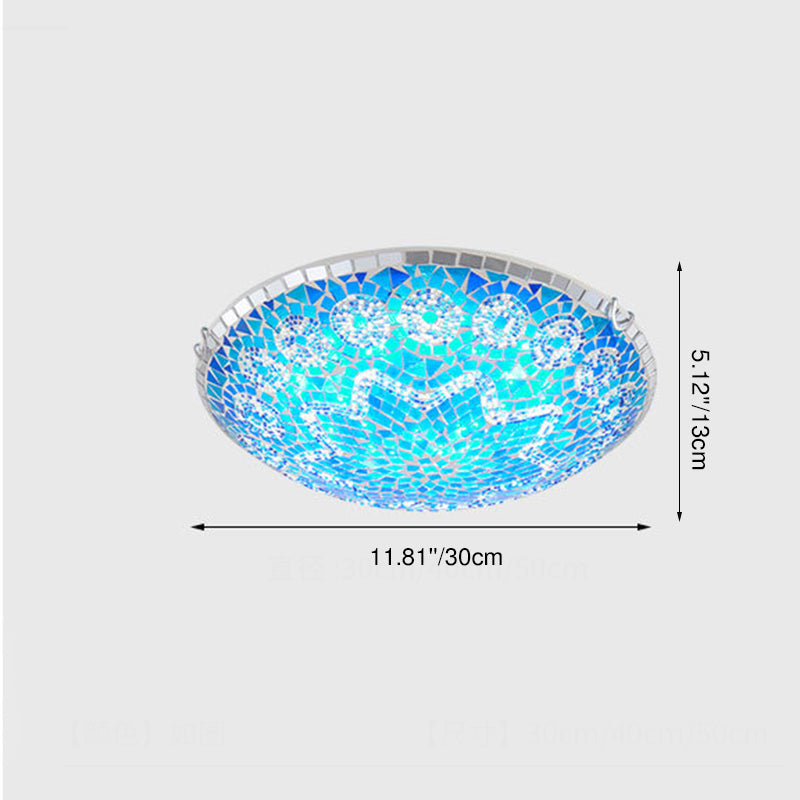 Traditional Tiffany Round Arched Metal Glass 2/3/4-light Flush Mount Ceiling Light for Bedroom