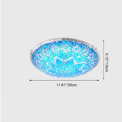 Traditional Tiffany Round Arched Metal Glass 2/3/4-light Flush Mount Ceiling Light for Bedroom