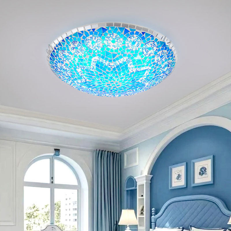 Traditional Tiffany Round Arched Metal Glass 2/3/4-light Flush Mount Ceiling Light for Bedroom
