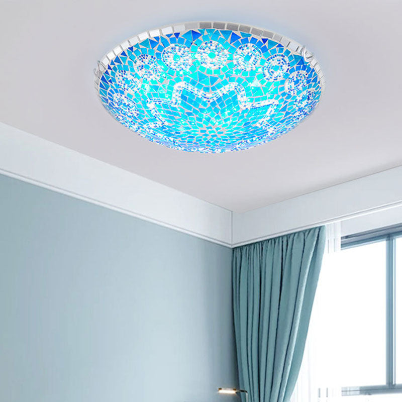 Traditional Tiffany Round Arched Metal Glass 2/3/4-light Flush Mount Ceiling Light for Bedroom
