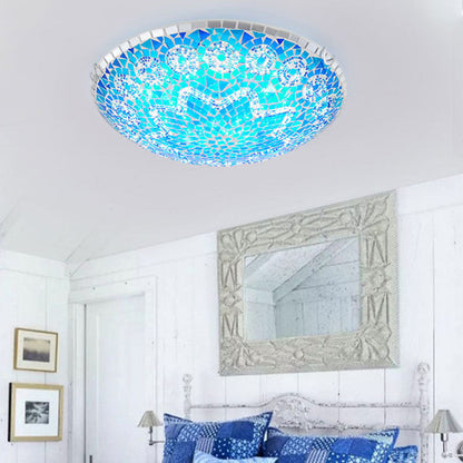 Traditional Tiffany Round Arched Metal Glass 2/3/4-light Flush Mount Ceiling Light for Bedroom