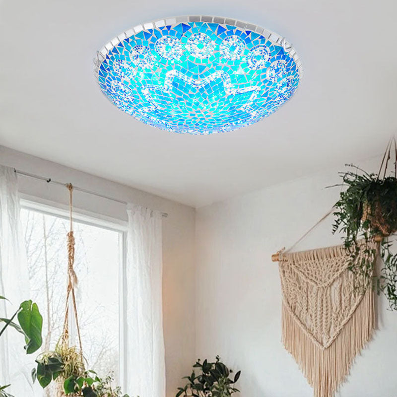Traditional Tiffany Round Arched Metal Glass 2/3/4-light Flush Mount Ceiling Light for Bedroom