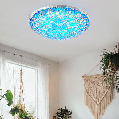 Traditional Tiffany Round Arched Metal Glass 2/3/4-light Flush Mount Ceiling Light for Bedroom