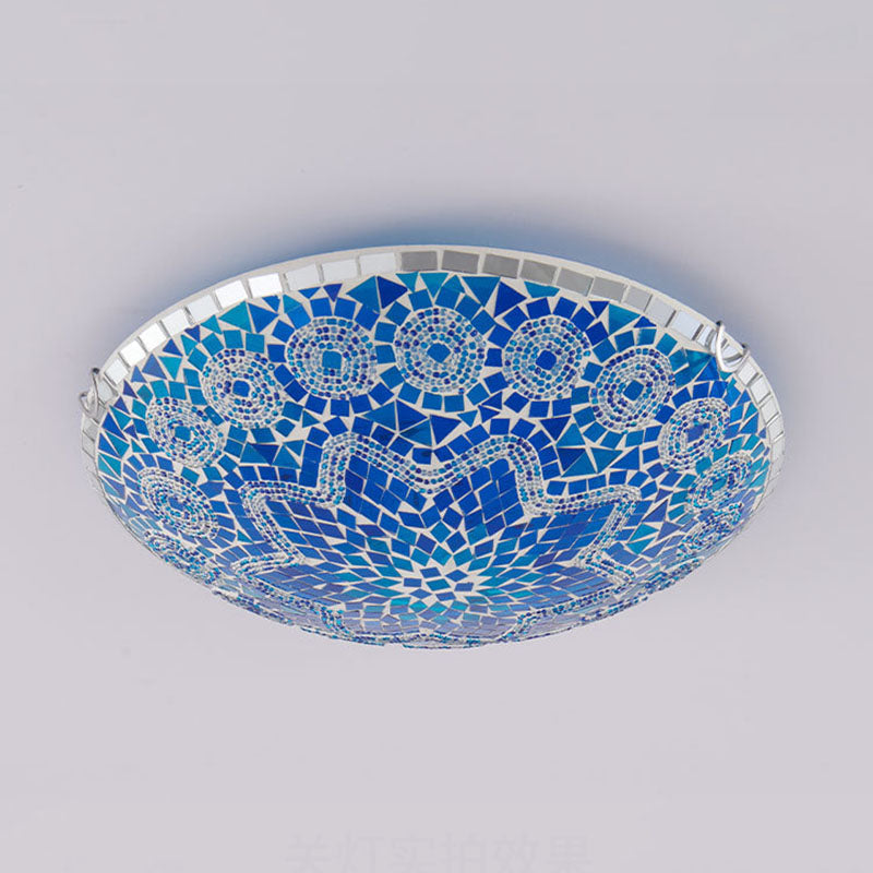 Traditional Tiffany Round Arched Metal Glass 2/3/4-light Flush Mount Ceiling Light for Bedroom