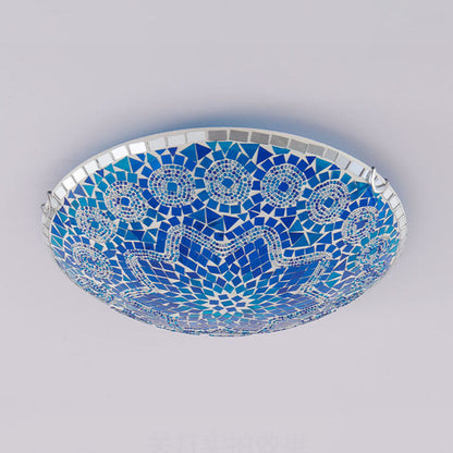 Traditional Tiffany Round Arched Metal Glass 2/3/4-light Flush Mount Ceiling Light for Bedroom