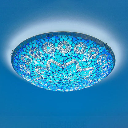 Traditional Tiffany Round Arched Metal Glass 2/3/4-light Flush Mount Ceiling Light for Bedroom