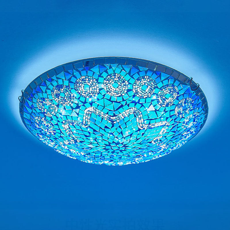 Traditional Tiffany Round Arched Metal Glass 2/3/4-light Flush Mount Ceiling Light for Bedroom