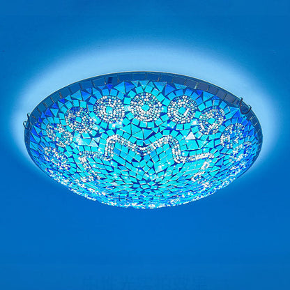 Traditional Tiffany Round Arched Metal Glass 2/3/4-light Flush Mount Ceiling Light for Bedroom