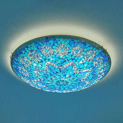 Traditional Tiffany Round Arched Metal Glass 2/3/4-light Flush Mount Ceiling Light for Bedroom