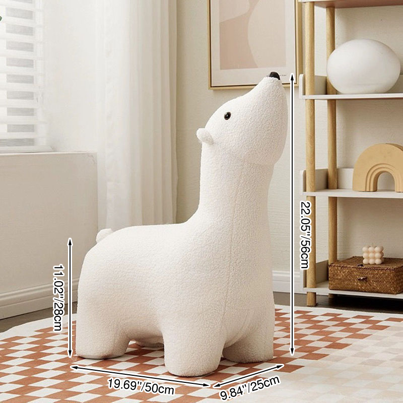 Lumendat Contemporary Creative Polar Bear Solid Wood Lambswool Kids Stool Movable For Living Room Lumendat