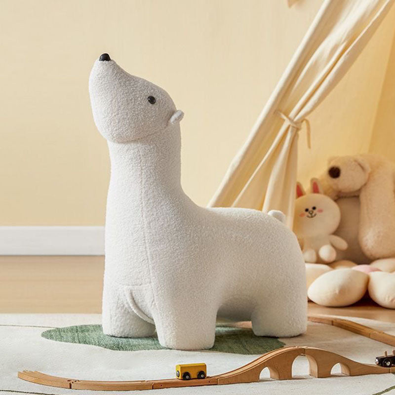 Lumendat Contemporary Creative Polar Bear Solid Wood Lambswool Kids Stool Movable For Living Room Lumendat