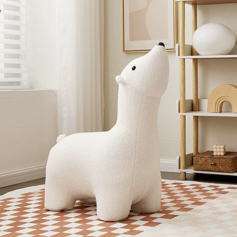 Lumendat Contemporary Creative Polar Bear Solid Wood Lambswool Kids Stool Movable For Living Room Lumendat