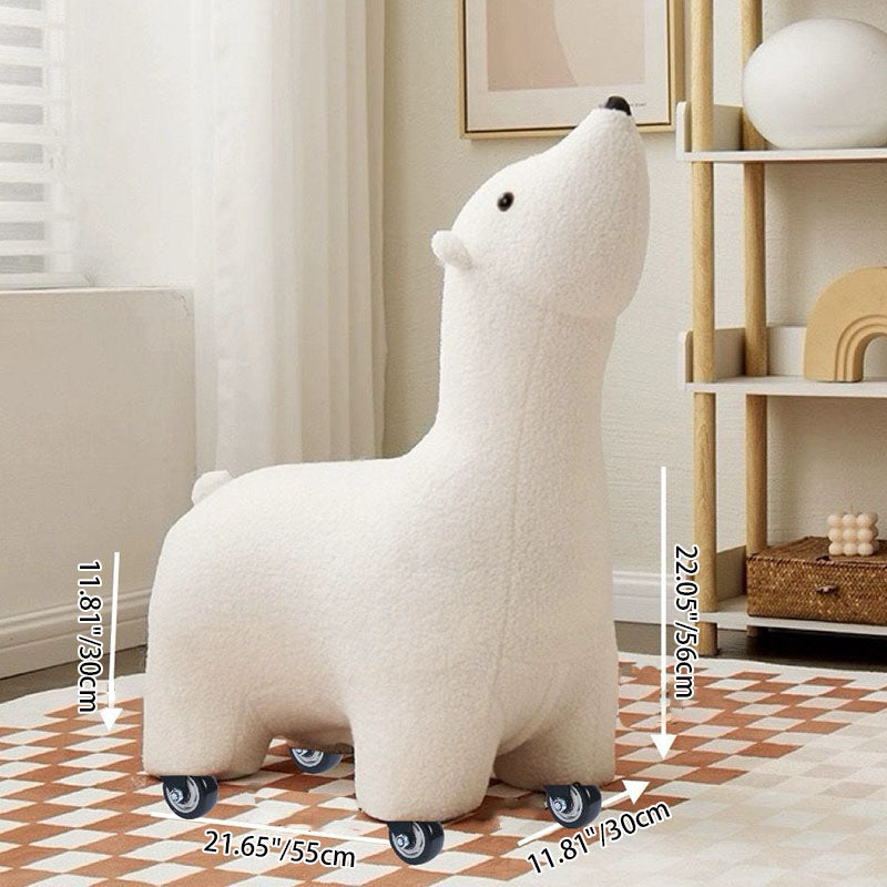 Lumendat Contemporary Creative Polar Bear Solid Wood Lambswool Kids Stool Movable For Living Room Lumendat
