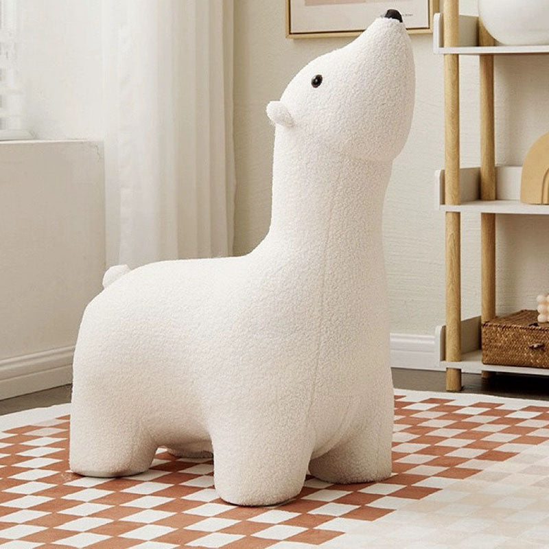 Lumendat Contemporary Creative Polar Bear Solid Wood Lambswool Kids Stool Movable For Living Room Lumendat