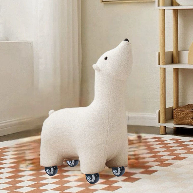 Lumendat Contemporary Creative Polar Bear Solid Wood Lambswool Kids Stool Movable For Living Room Lumendat