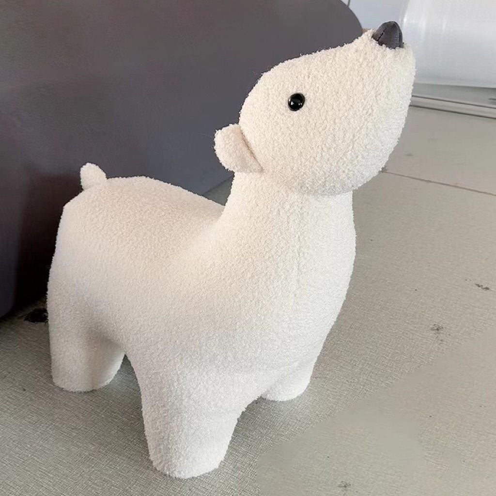 Lumendat Contemporary Creative Polar Bear Solid Wood Lambswool Kids Stool Movable For Living Room Lumendat